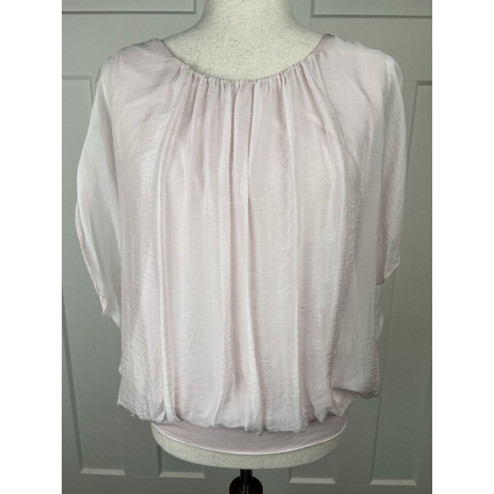 Tina Stephens NWT Silk Blouse Made In Italy Blush Pink Overlay Top O/S Layered